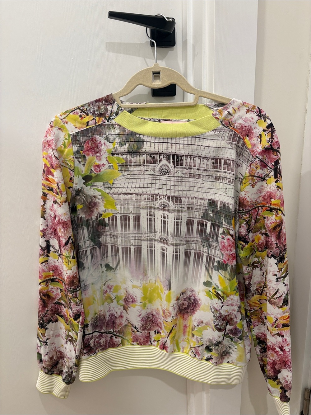 Ted Baker Floral Print Long-Sleeve Top in Yellow and Pink size 3